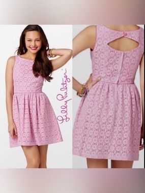 Lilly Pulitzer Pink Aleesa Lace Dress Fit & Flare A-Line Derby Women’s Sz 8